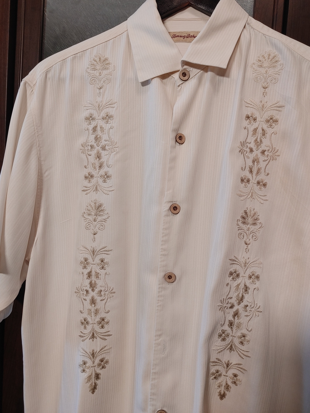 Tommy Bahama Cream Short-Sleeve Embroidered Button-Down Shirt
